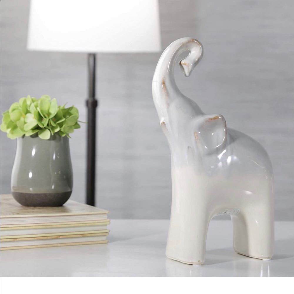 Sagebrook Home Ceramic Elephant, Cream/Silver